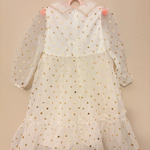 Gold Polka Dot  Embroidered Collar Dress - Picture 2 of 4